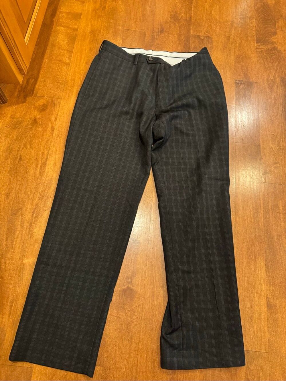 Ralph Ralph Lauren Mens 32x30 Charcoal Gray Plaid Dress Pants Flat Front